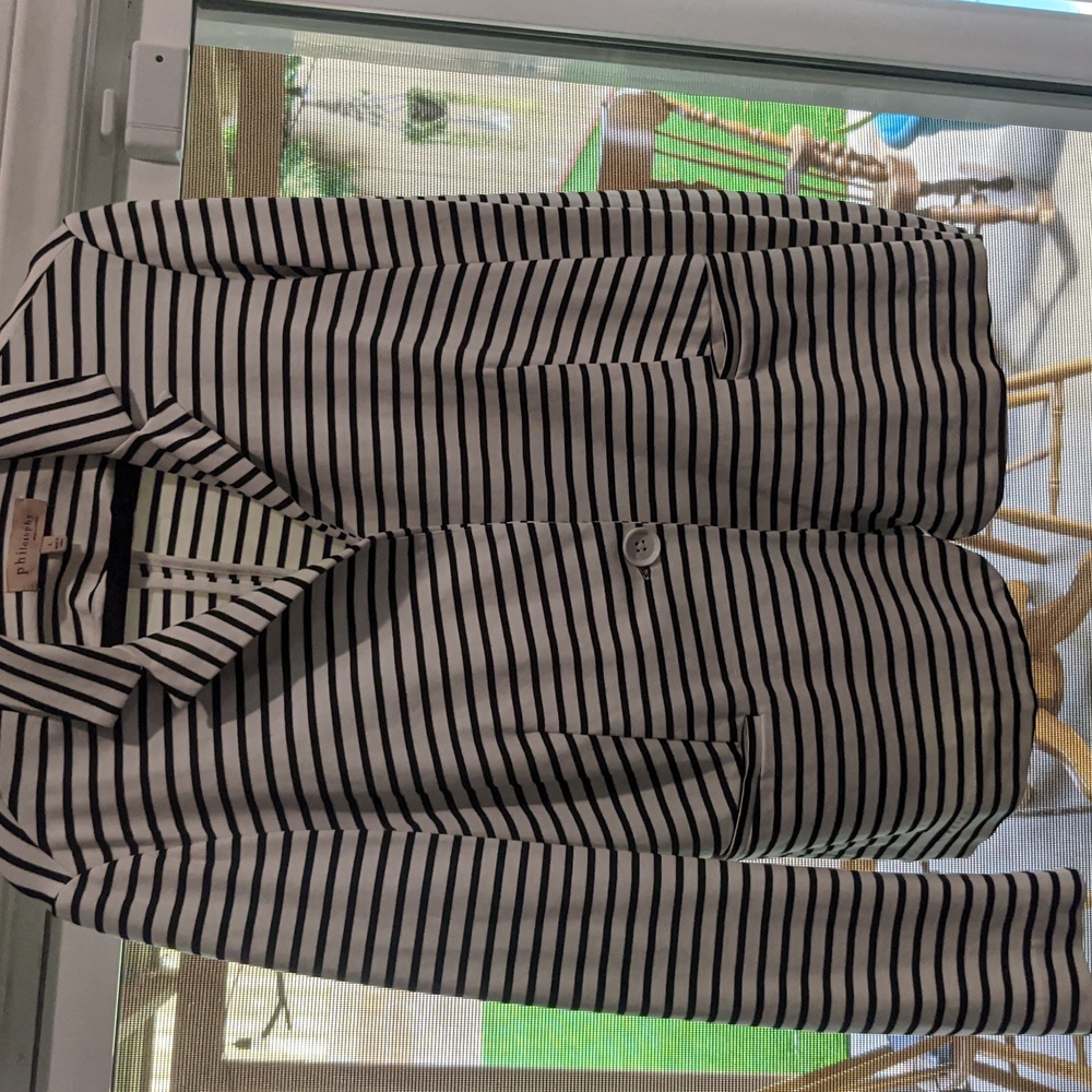Philosophy Large Black and White stripe Soft Blazer
